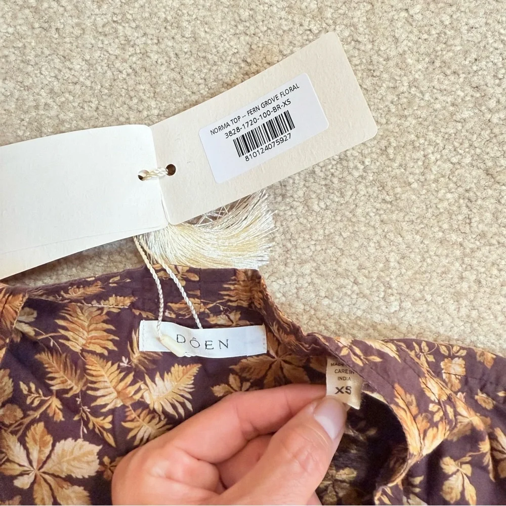Doen Norma Fern Grove Floral Top Womens XS Brown NWT Cottagecore